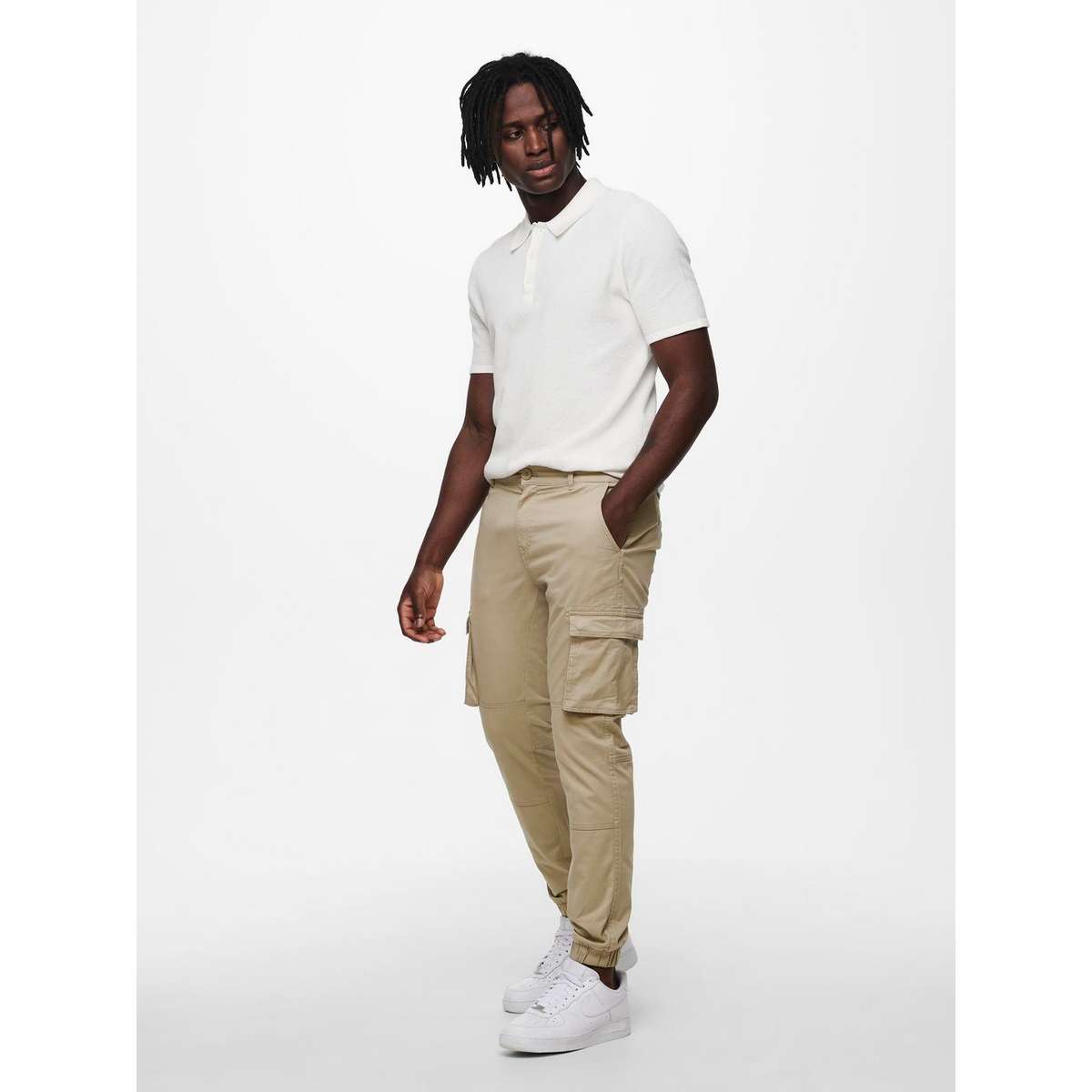 ONLY & SONS MEN΄S TAPERED FIT COTTON ELASTICATED HEMS TROUSERS 22016687 CHINCHILLA - Μπεζ - W36 L32